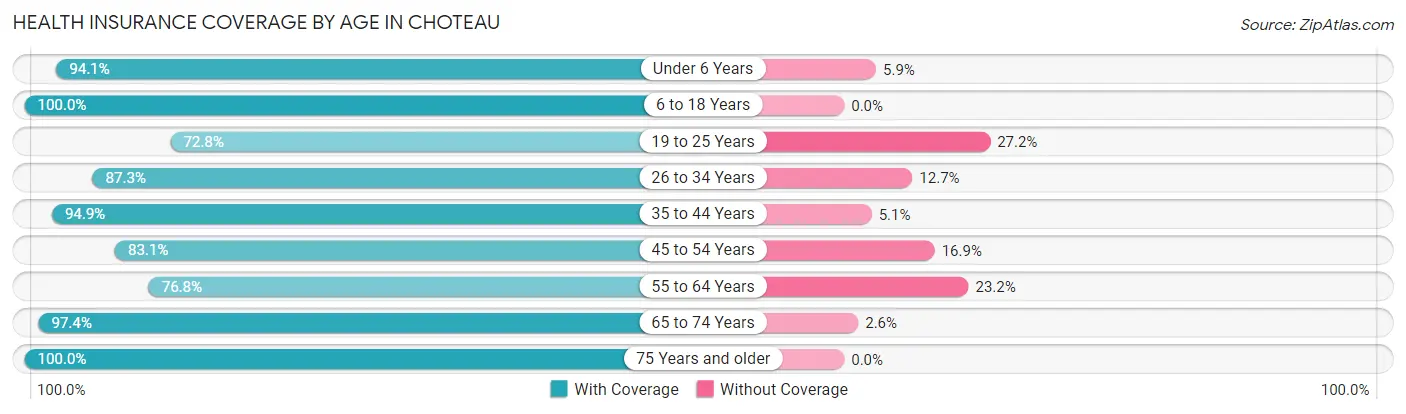 Health Insurance Coverage by Age in Choteau
