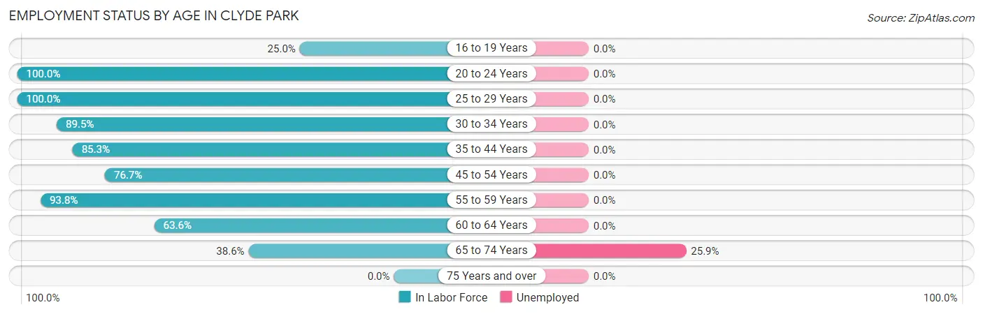 Employment Status by Age in Clyde Park