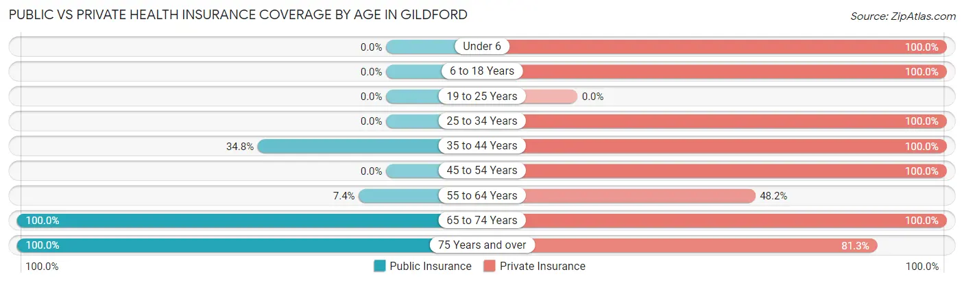 Public vs Private Health Insurance Coverage by Age in Gildford