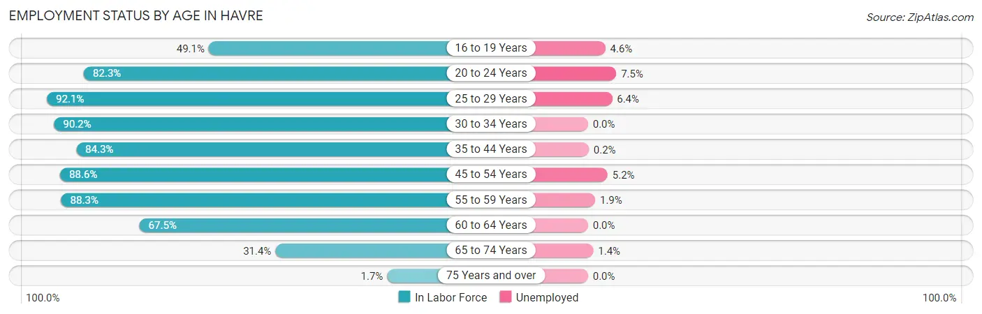 Employment Status by Age in Havre