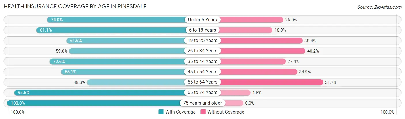 Health Insurance Coverage by Age in Pinesdale