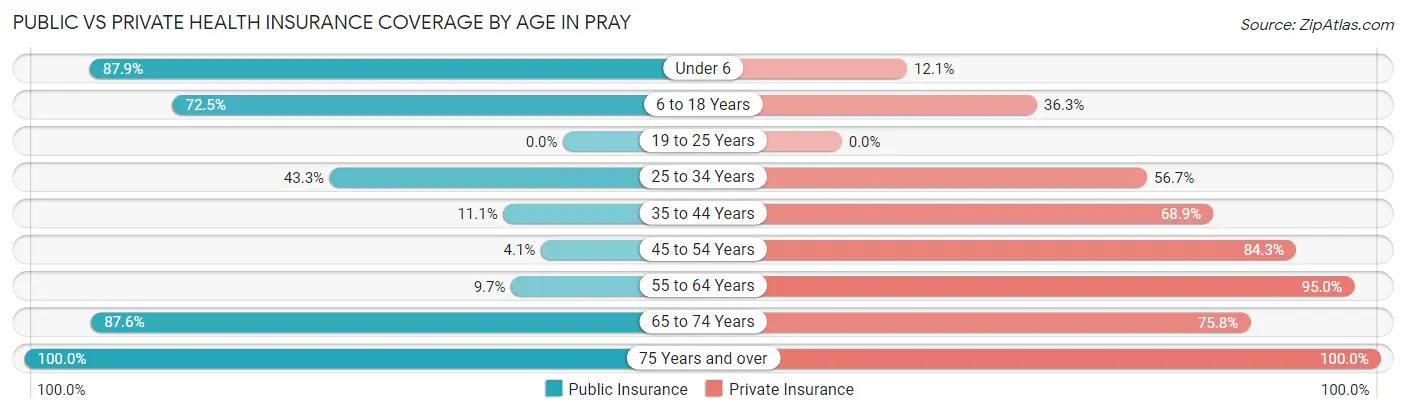 Public vs Private Health Insurance Coverage by Age in Pray