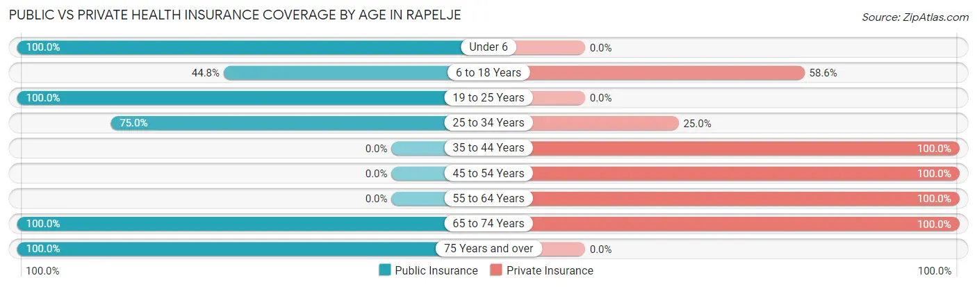 Public vs Private Health Insurance Coverage by Age in Rapelje