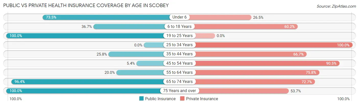 Public vs Private Health Insurance Coverage by Age in Scobey