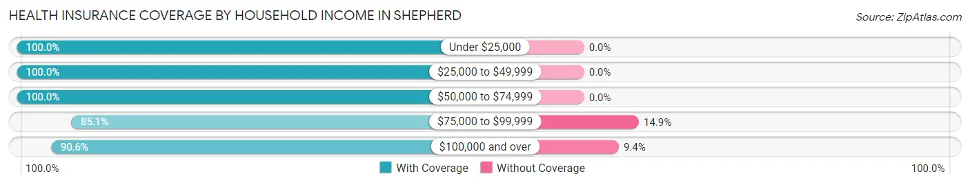Health Insurance Coverage by Household Income in Shepherd