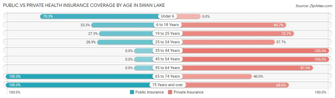 Public vs Private Health Insurance Coverage by Age in Swan Lake