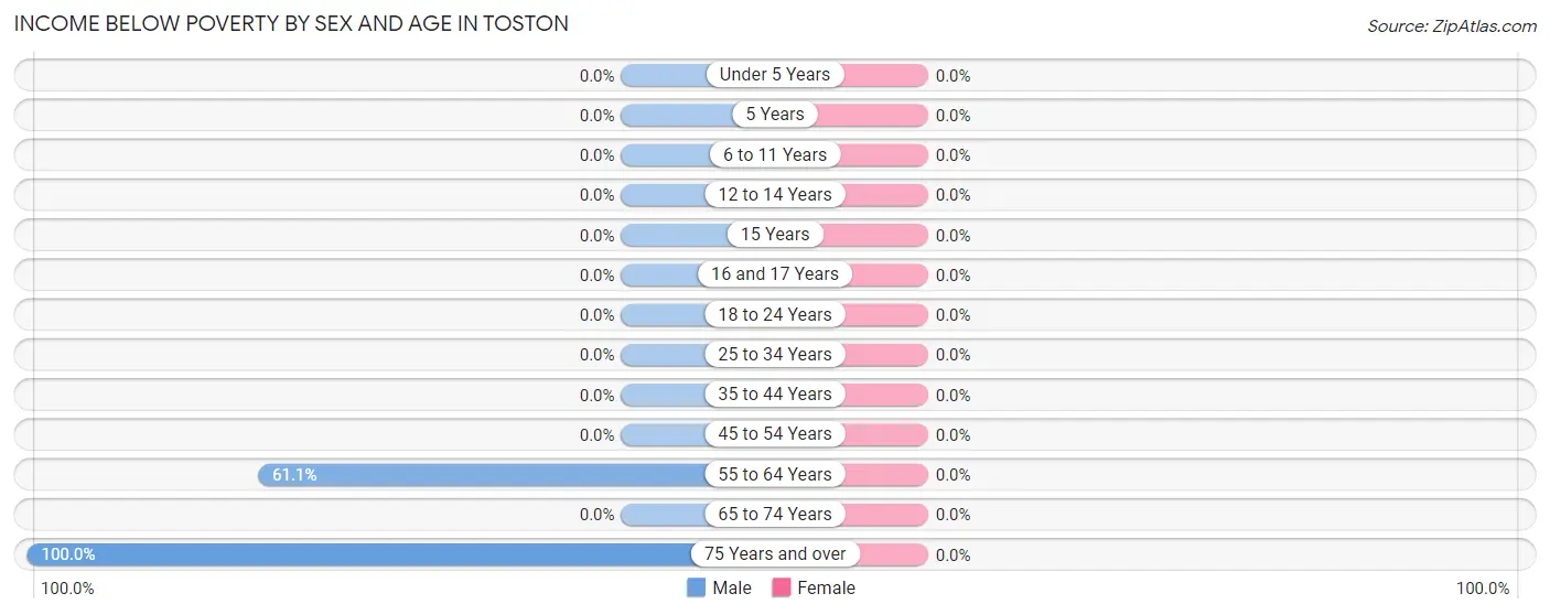 Income Below Poverty by Sex and Age in Toston