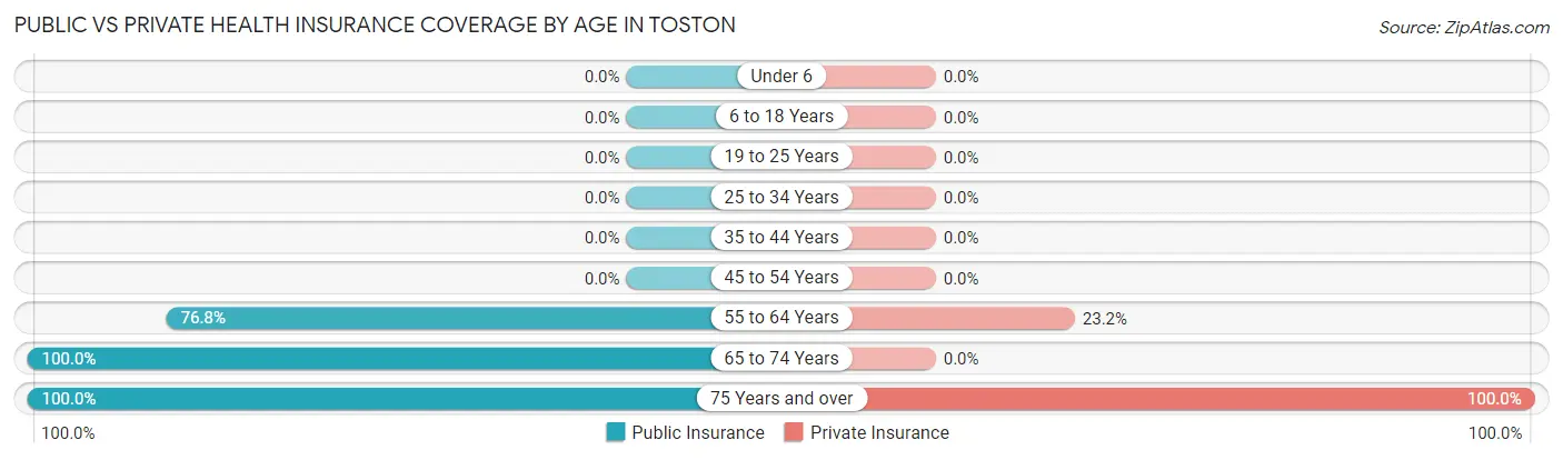 Public vs Private Health Insurance Coverage by Age in Toston