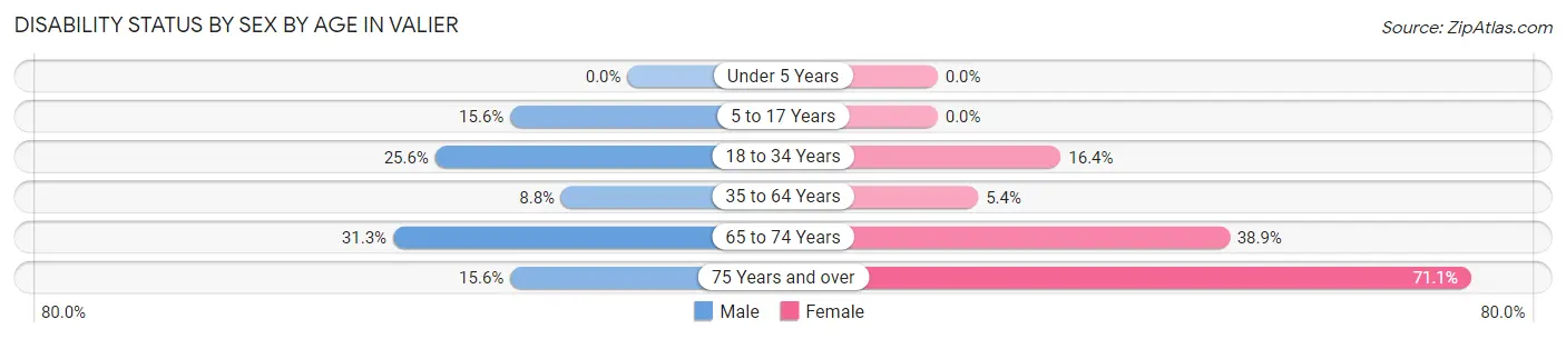 Disability Status by Sex by Age in Valier
