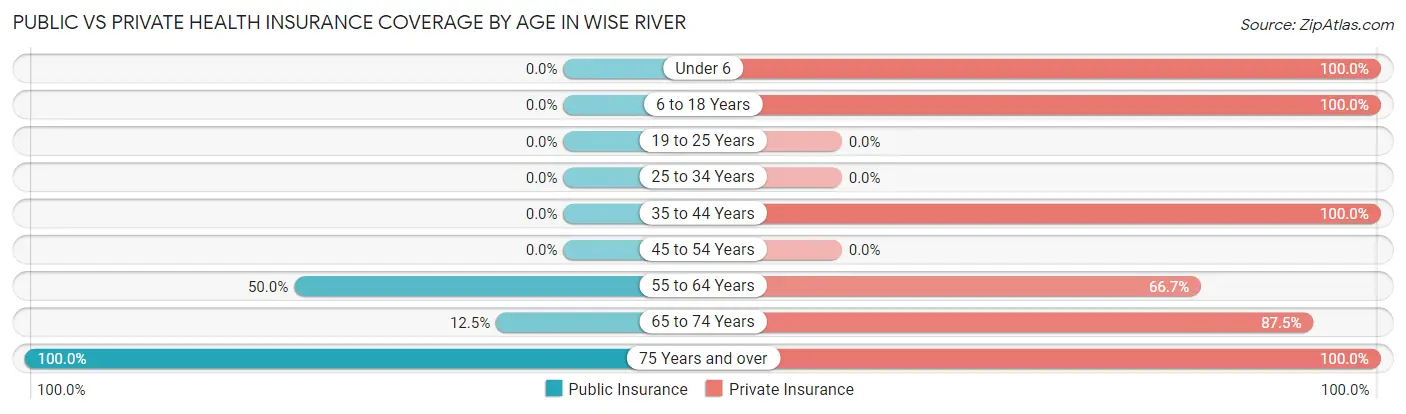 Public vs Private Health Insurance Coverage by Age in Wise River