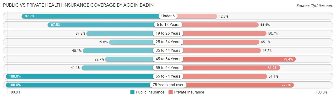 Public vs Private Health Insurance Coverage by Age in Badin