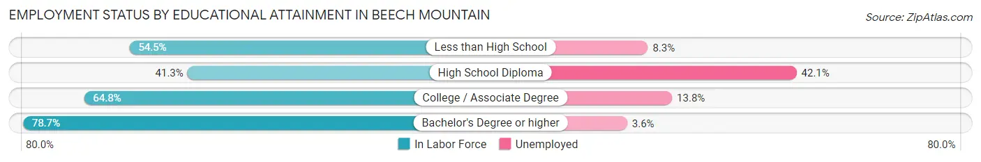 Employment Status by Educational Attainment in Beech Mountain