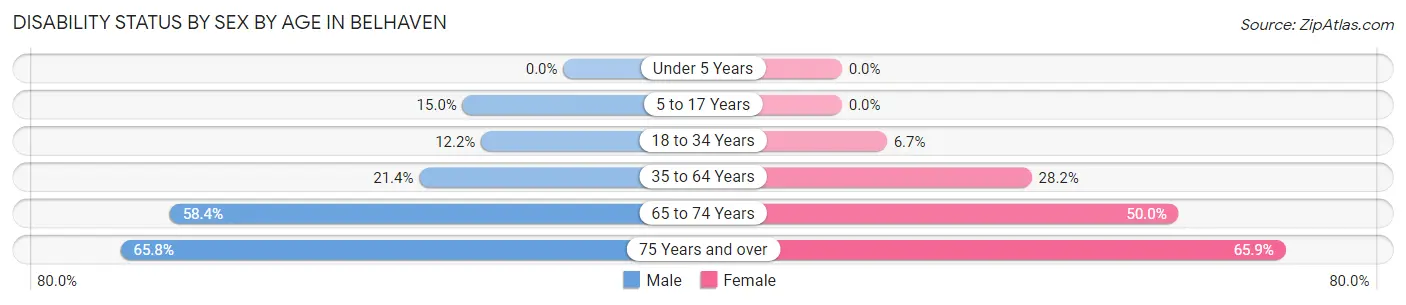 Disability Status by Sex by Age in Belhaven