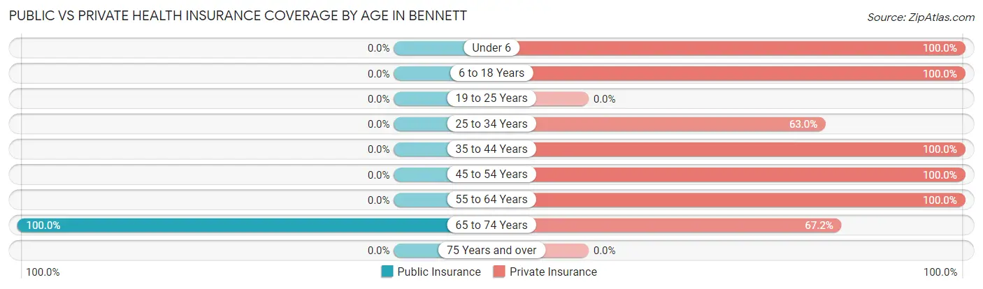 Public vs Private Health Insurance Coverage by Age in Bennett