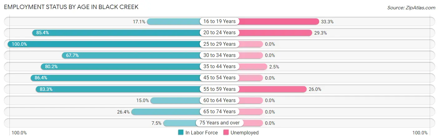 Employment Status by Age in Black Creek