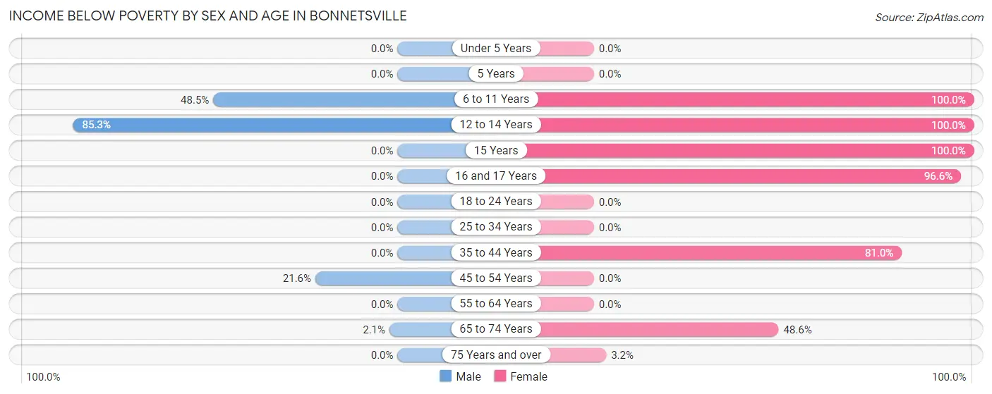 Income Below Poverty by Sex and Age in Bonnetsville