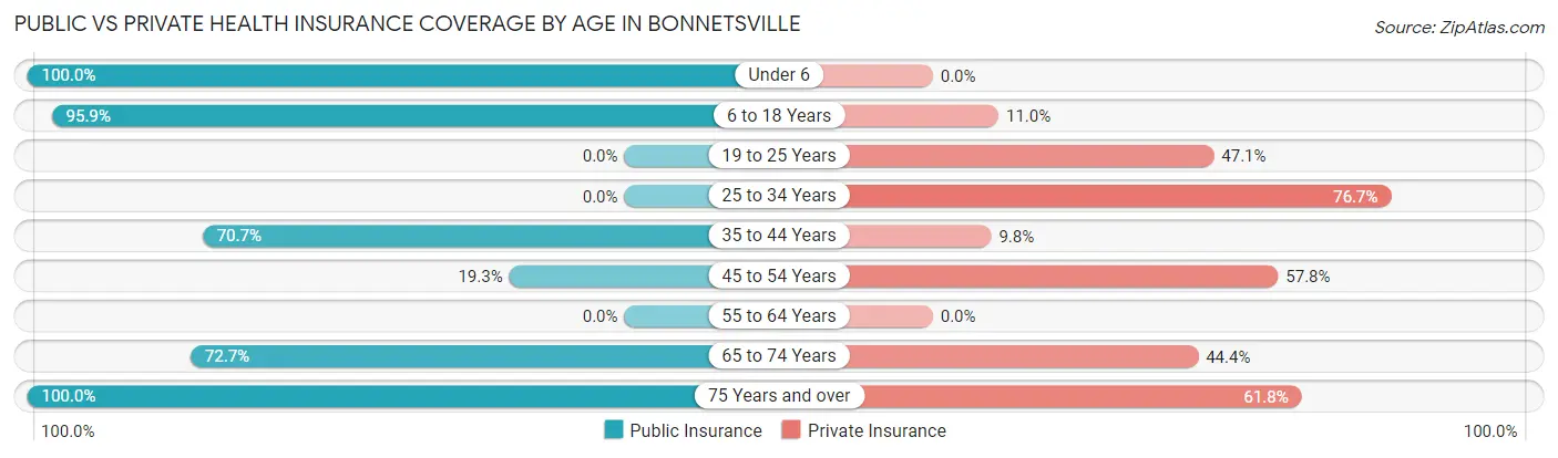 Public vs Private Health Insurance Coverage by Age in Bonnetsville
