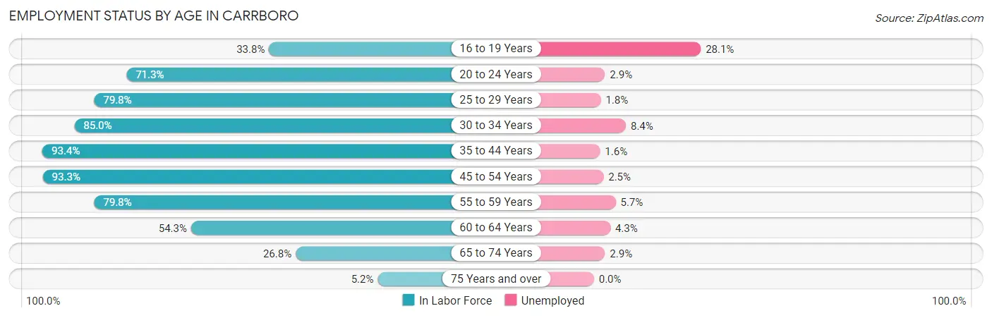 Employment Status by Age in Carrboro
