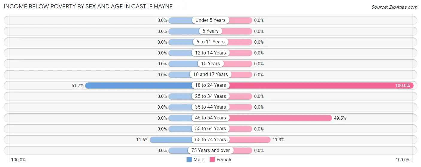 Income Below Poverty by Sex and Age in Castle Hayne