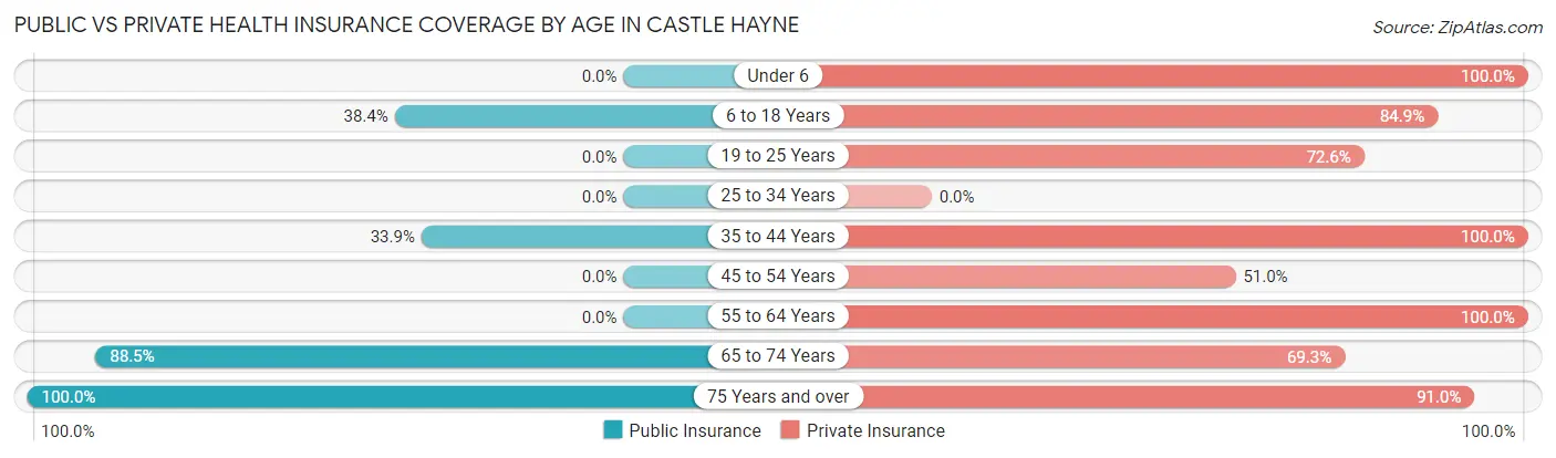 Public vs Private Health Insurance Coverage by Age in Castle Hayne