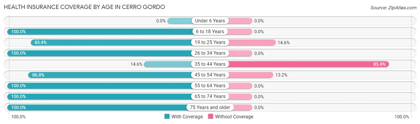 Health Insurance Coverage by Age in Cerro Gordo