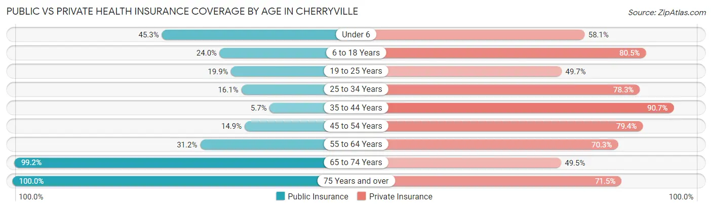 Public vs Private Health Insurance Coverage by Age in Cherryville