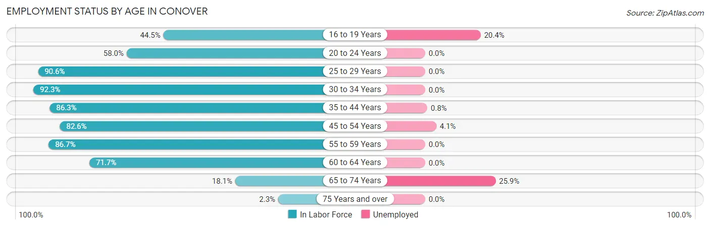 Employment Status by Age in Conover