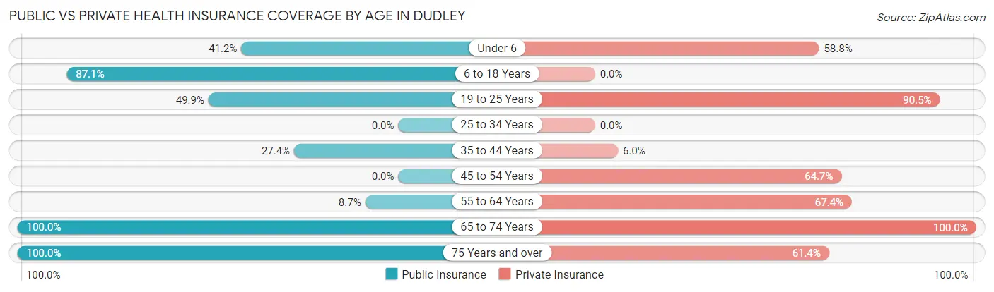 Public vs Private Health Insurance Coverage by Age in Dudley