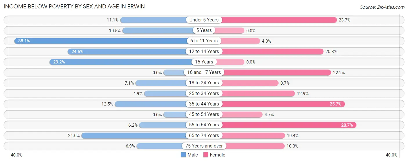 Income Below Poverty by Sex and Age in Erwin