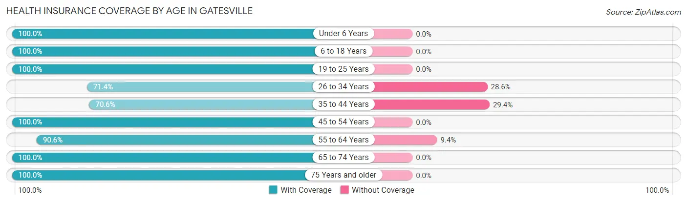 Health Insurance Coverage by Age in Gatesville