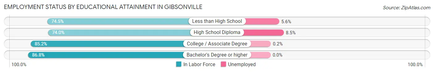 Employment Status by Educational Attainment in Gibsonville