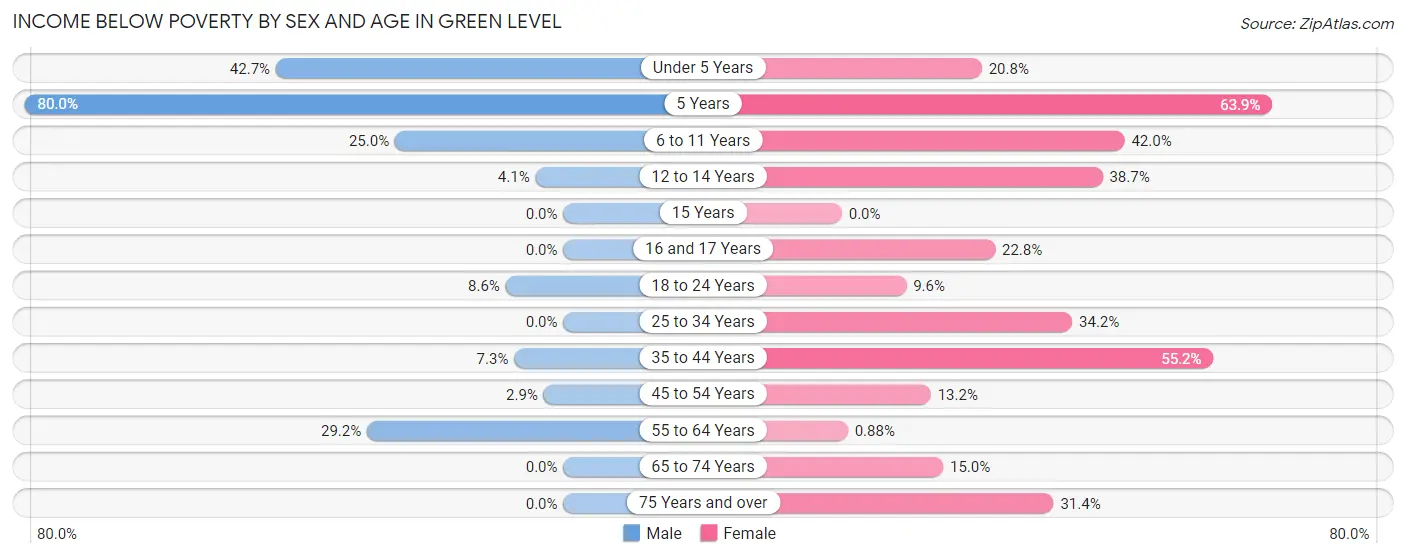 Income Below Poverty by Sex and Age in Green Level
