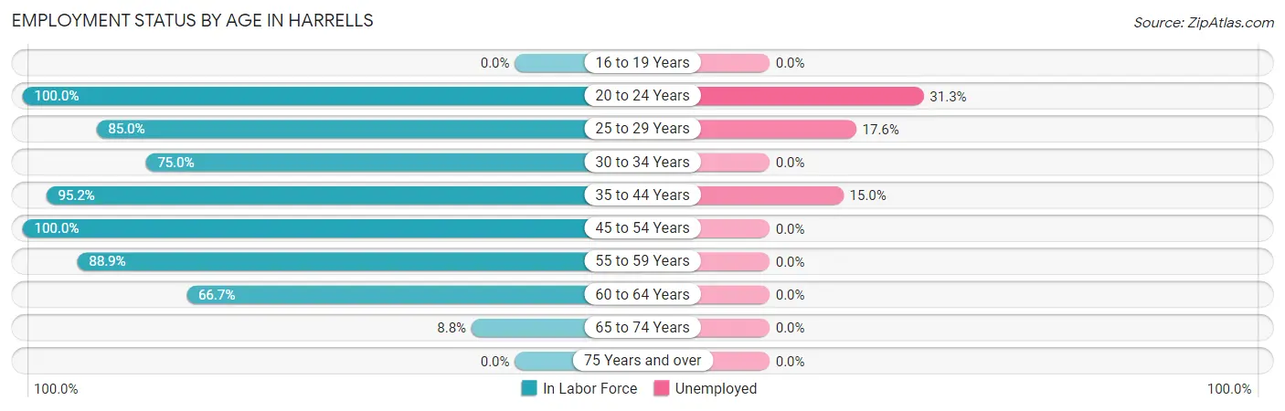 Employment Status by Age in Harrells
