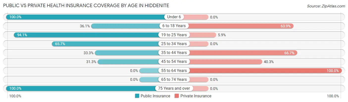 Public vs Private Health Insurance Coverage by Age in Hiddenite