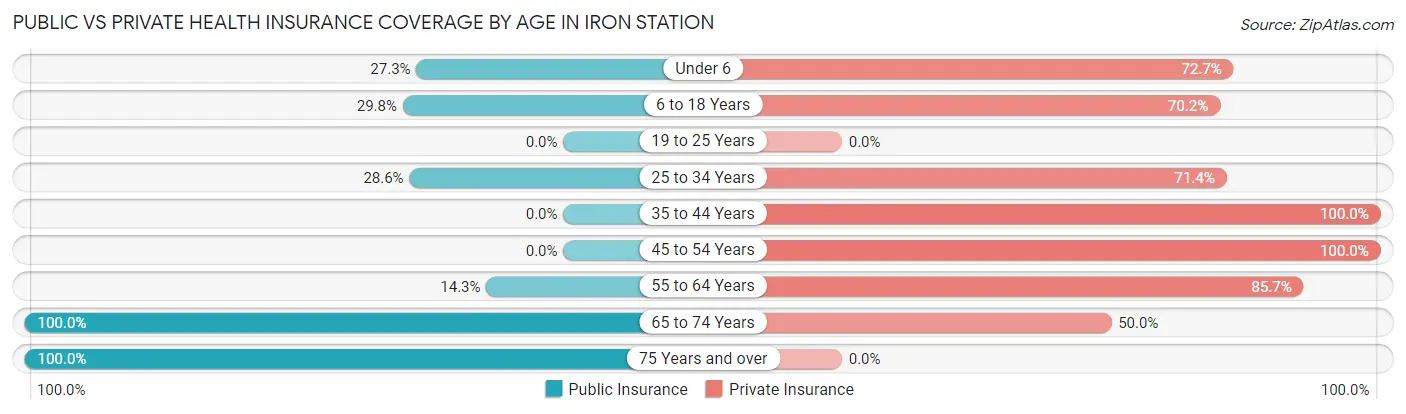 Public vs Private Health Insurance Coverage by Age in Iron Station