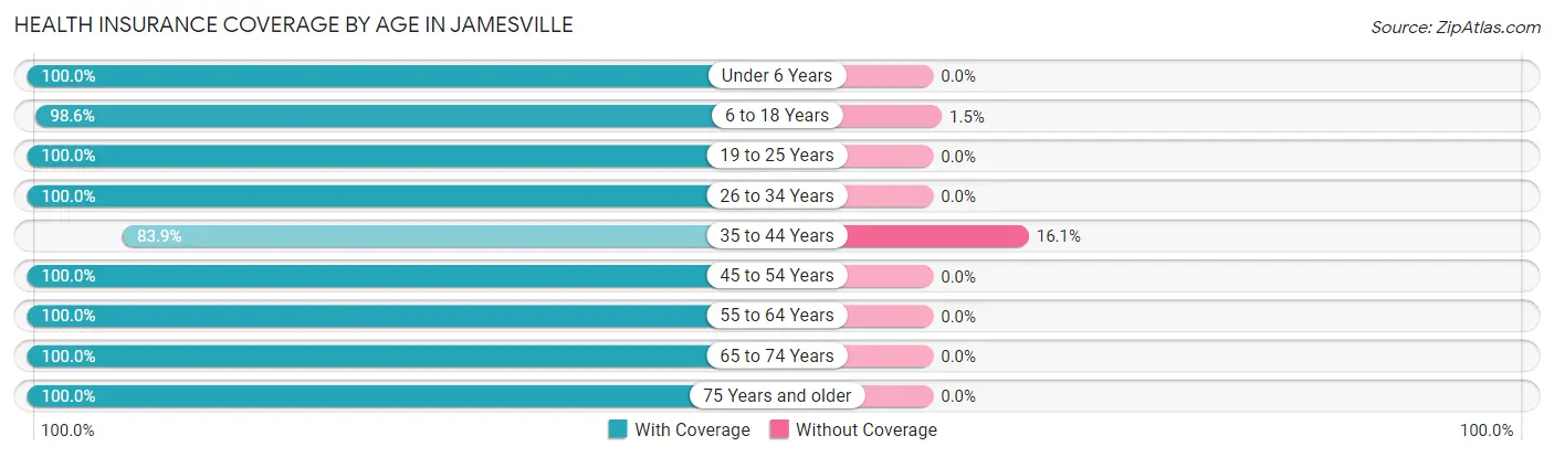 Health Insurance Coverage by Age in Jamesville