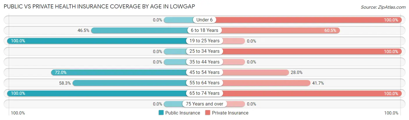 Public vs Private Health Insurance Coverage by Age in Lowgap