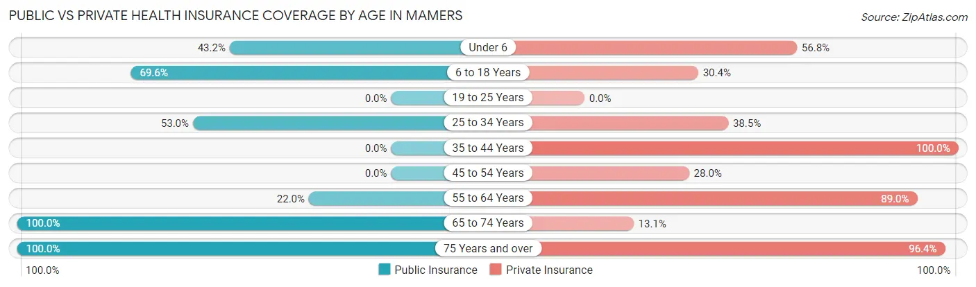 Public vs Private Health Insurance Coverage by Age in Mamers