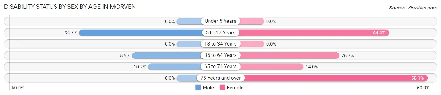 Disability Status by Sex by Age in Morven