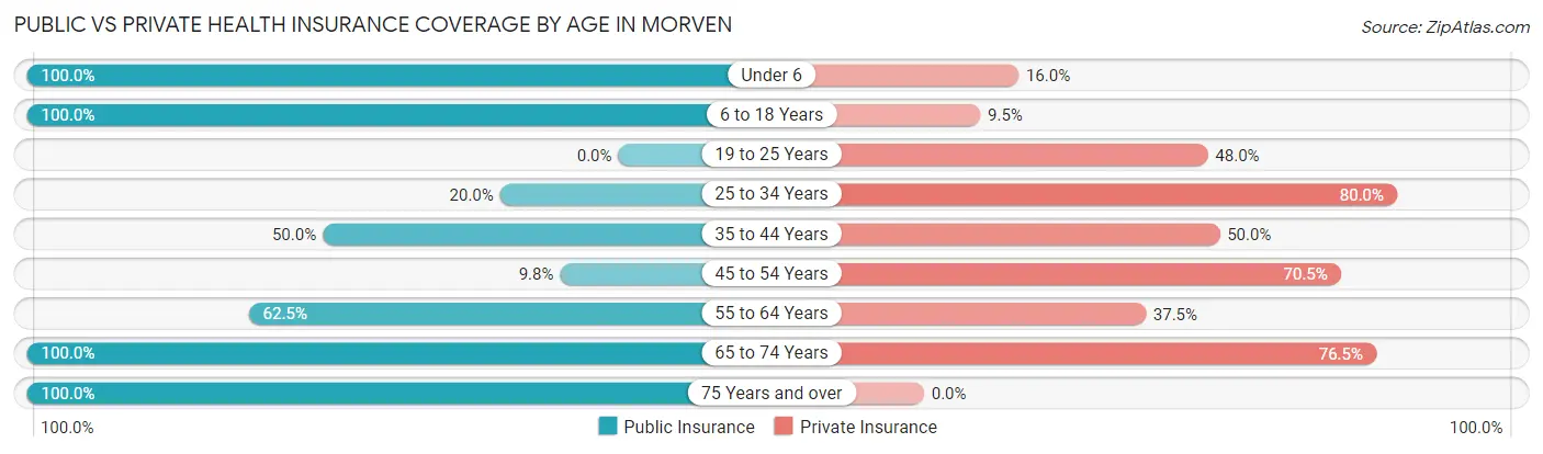 Public vs Private Health Insurance Coverage by Age in Morven
