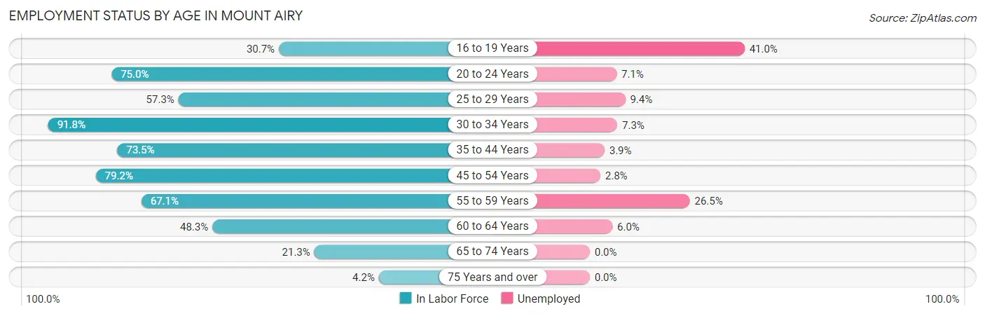 Employment Status by Age in Mount Airy