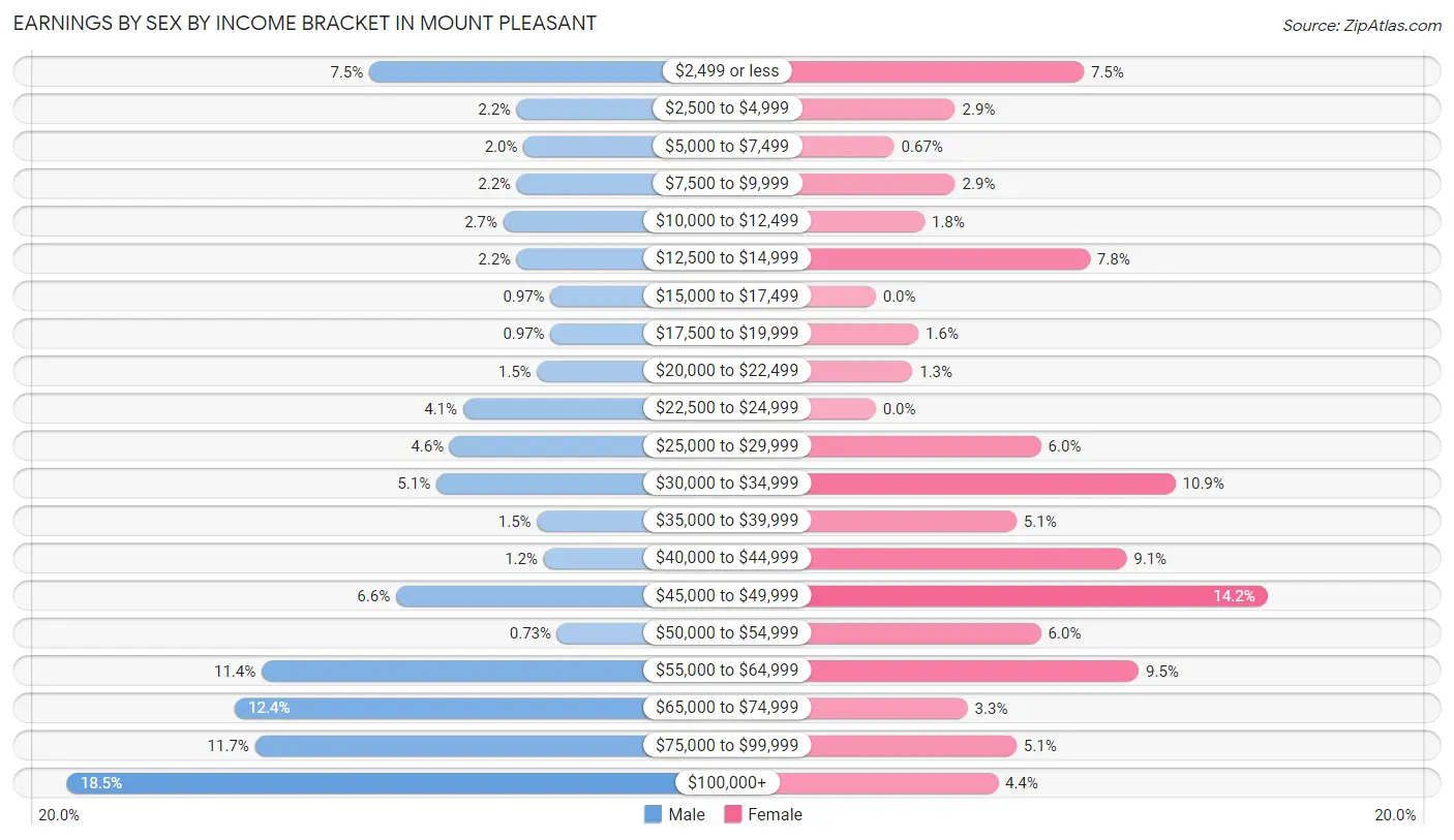 Earnings by Sex by Income Bracket in Mount Pleasant