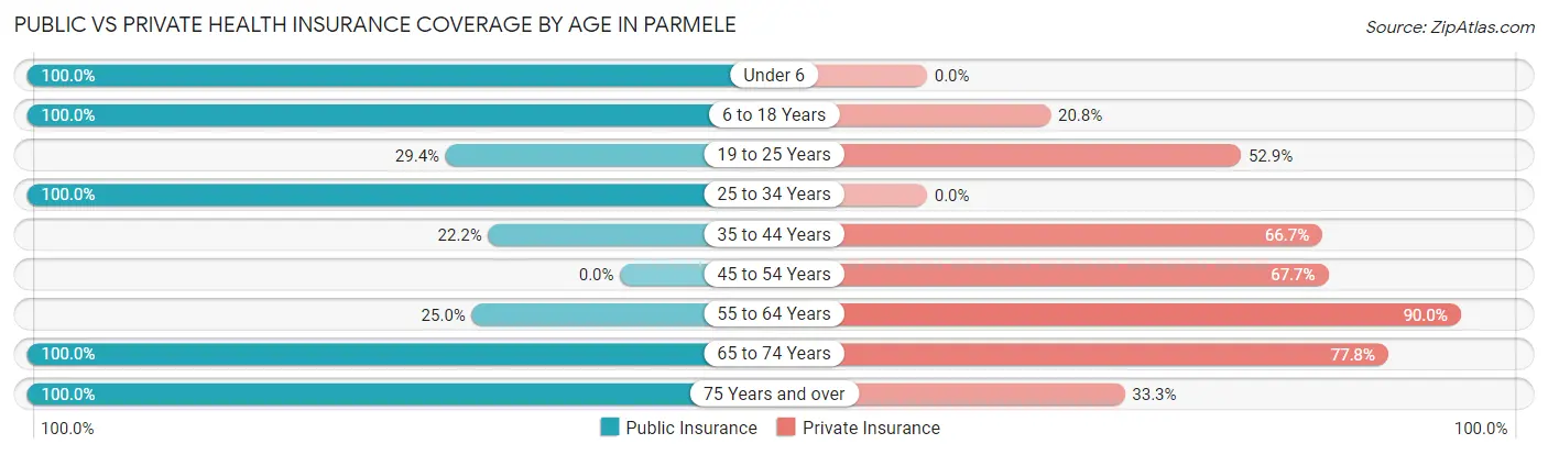 Public vs Private Health Insurance Coverage by Age in Parmele