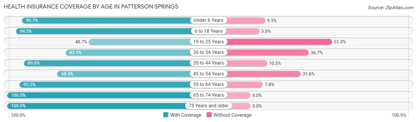 Health Insurance Coverage by Age in Patterson Springs