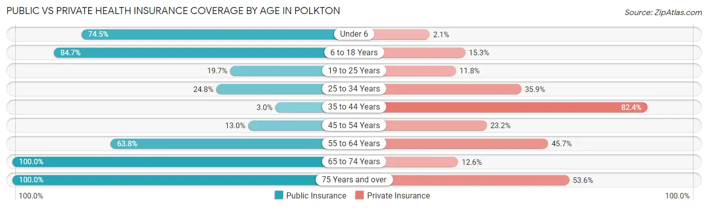 Public vs Private Health Insurance Coverage by Age in Polkton
