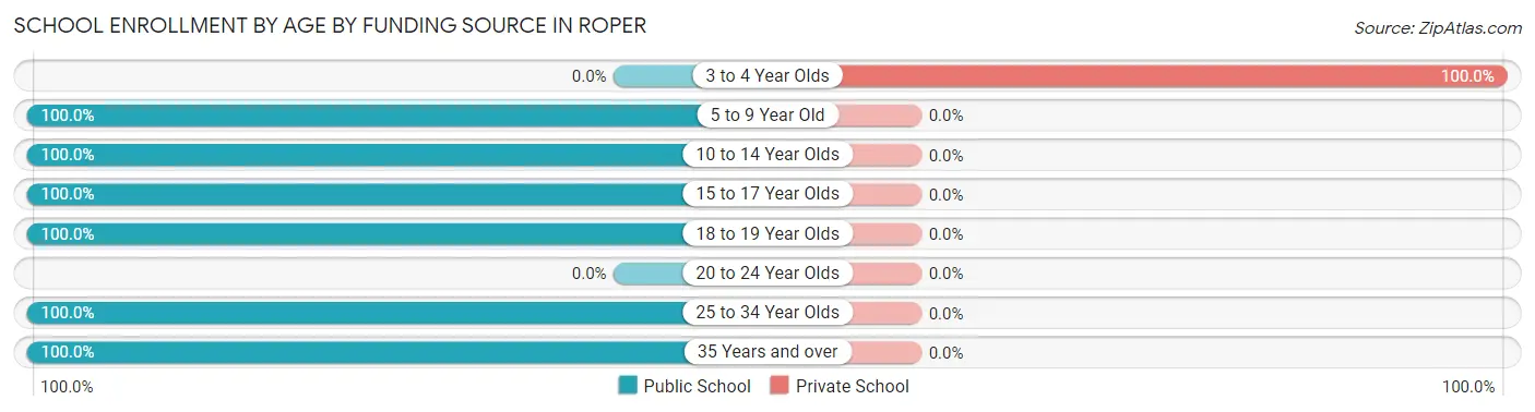 School Enrollment by Age by Funding Source in Roper