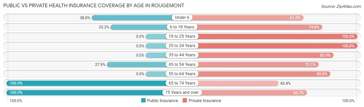 Public vs Private Health Insurance Coverage by Age in Rougemont