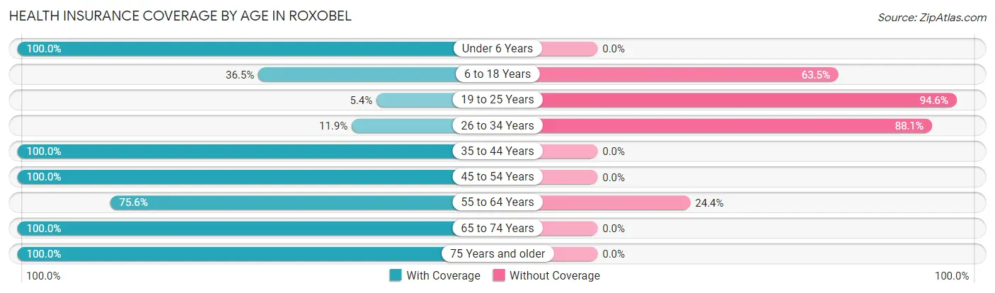 Health Insurance Coverage by Age in Roxobel