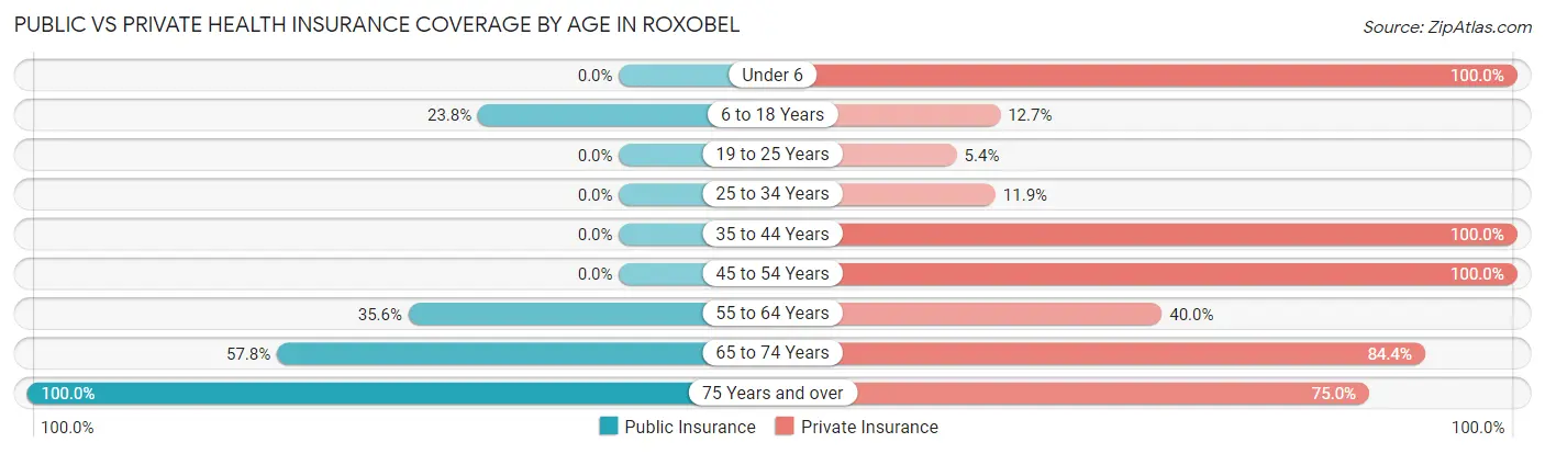 Public vs Private Health Insurance Coverage by Age in Roxobel