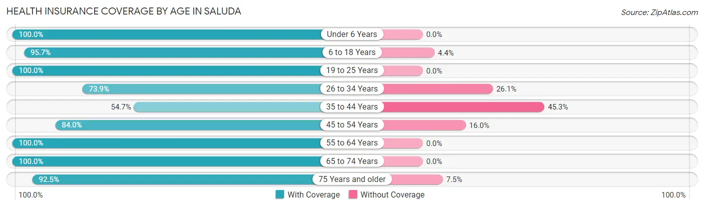 Health Insurance Coverage by Age in Saluda